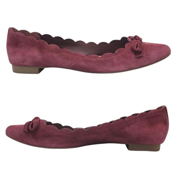 NWOT Kate Spade Eleni Flex Burgundy Scalloped Suede Bow Flat Shoes Size 6.5 M - Picture 5 of 9